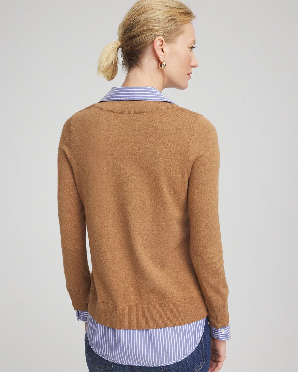 Caramel Apple Heather Camel Built-In Shirt Knit Sweater