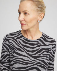 Black Cashmere Zebra Long-Sleeve Pullover Sweater