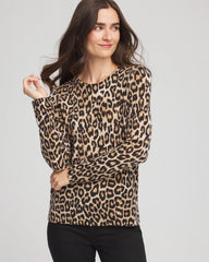 Camel Cashmere Animal Long-Sleeve Pullover Sweater