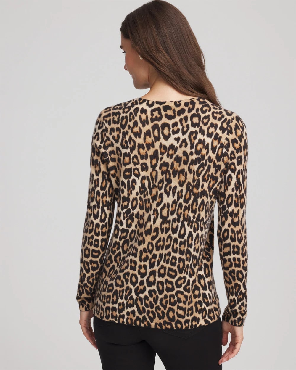 Camel Cashmere Animal Long-Sleeve Pullover Sweater