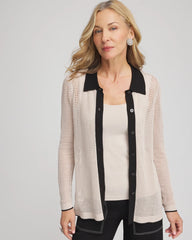 Smokey Taupe Pointelle Polo Cardigan