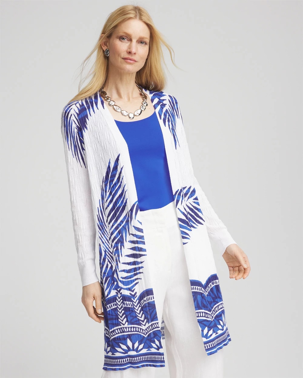 Alabaster Island Motif Pointelle Long Cardigan