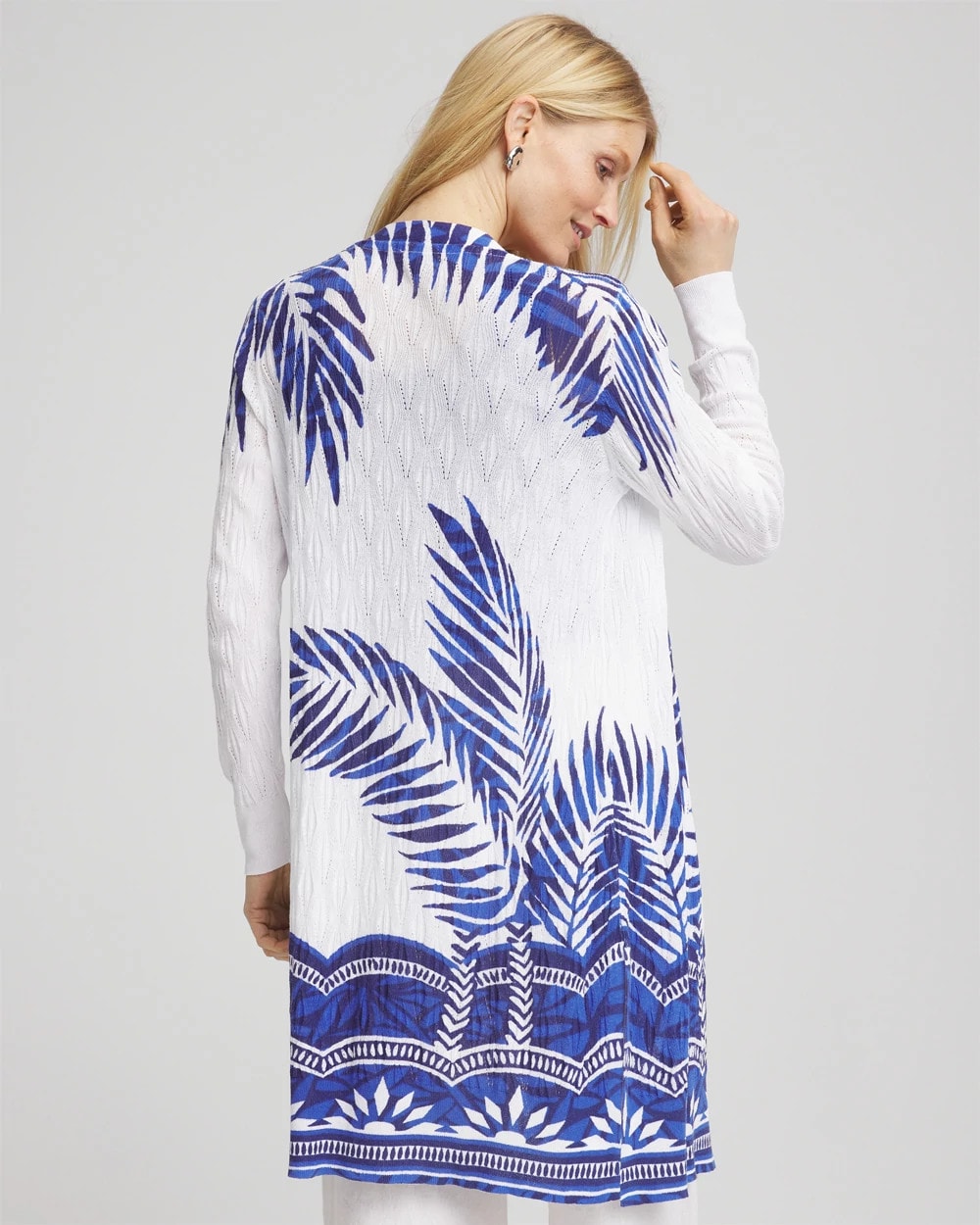 Alabaster Island Motif Pointelle Long Cardigan