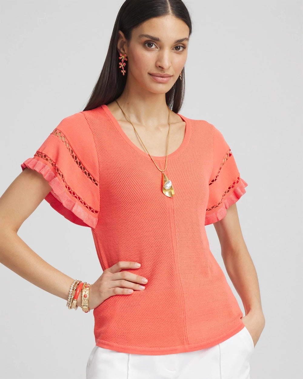 Melon Mambo Cutout Short-Sleeved Pullover Sweater