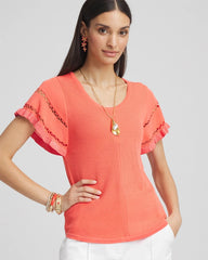 Melon Mambo Cutout Short-Sleeved Pullover Sweater