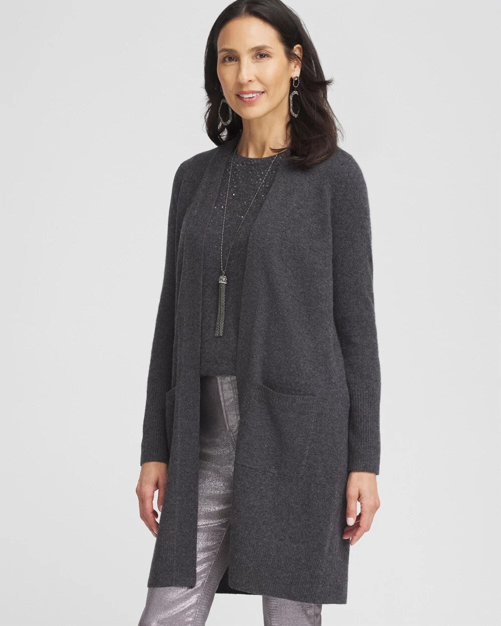 Dark Gray Cashmere Duster Cardigan