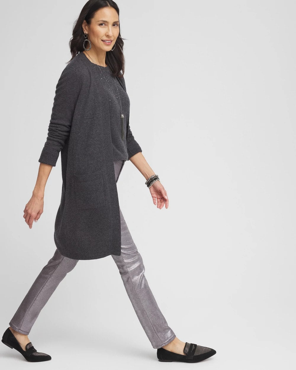 Dark Gray Cashmere Duster Cardigan