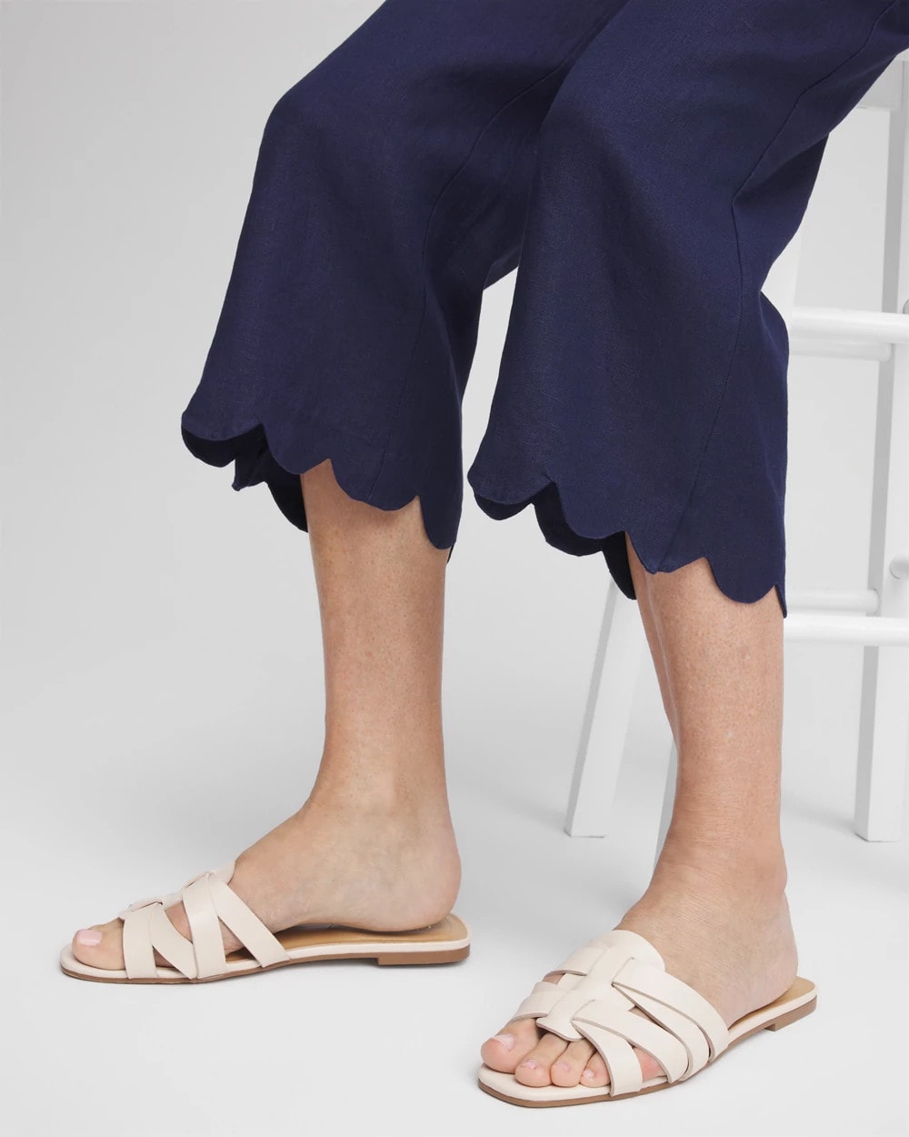 Passport Blue Linen Scallop Hem Crop Pants