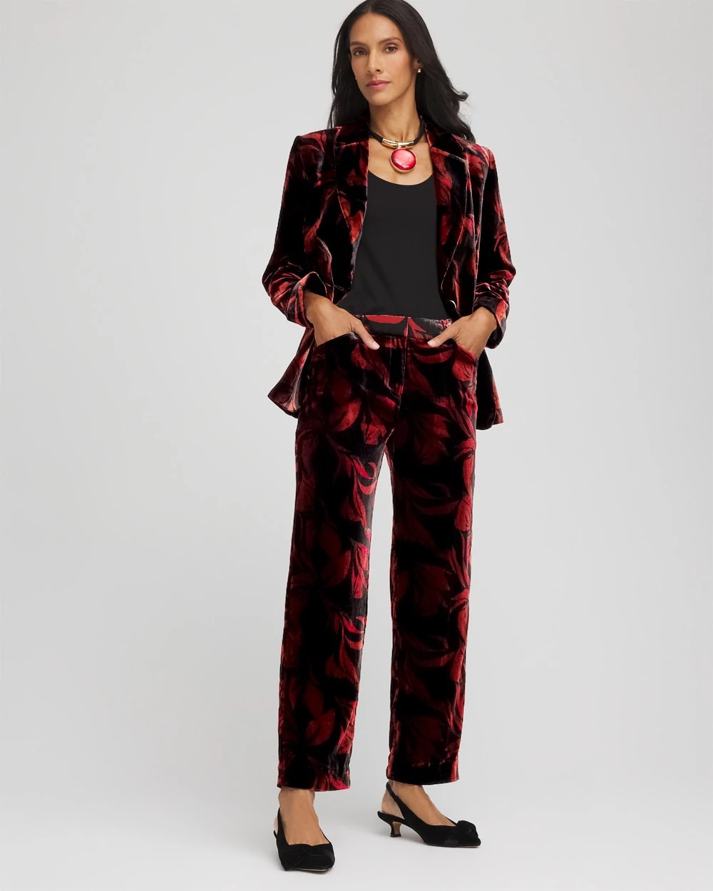 Black Velvet Rose Slim Ankle Pants