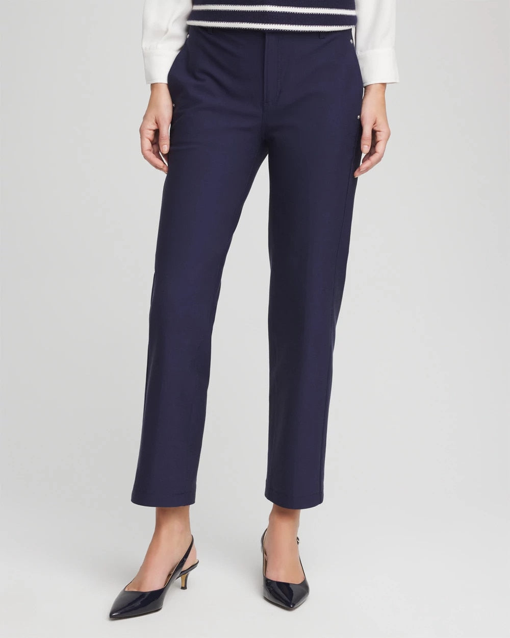 Passport Blue Cotton Straight Ankle Trousers