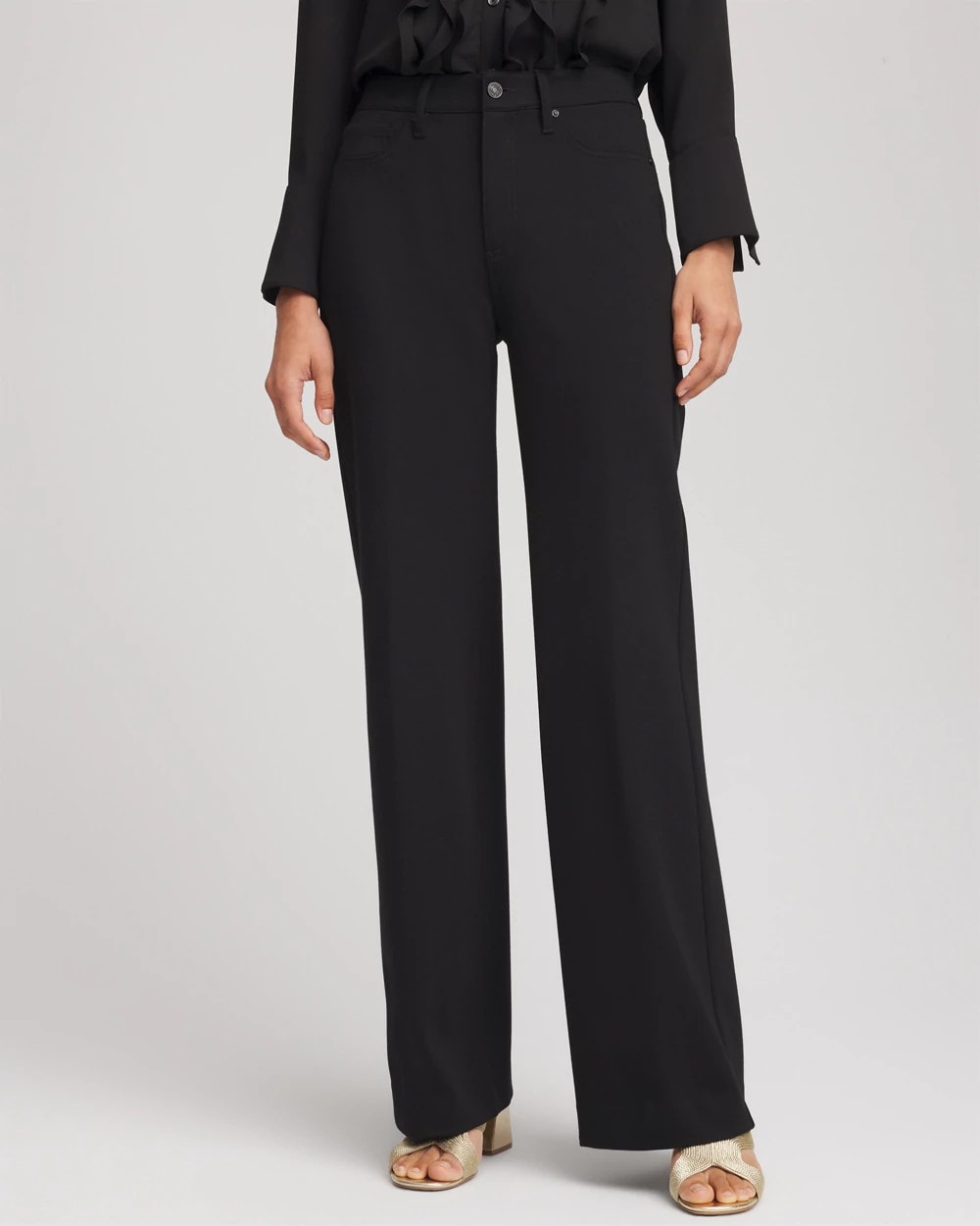 Black Five-Pocket Wide-Leg Ponte Pants