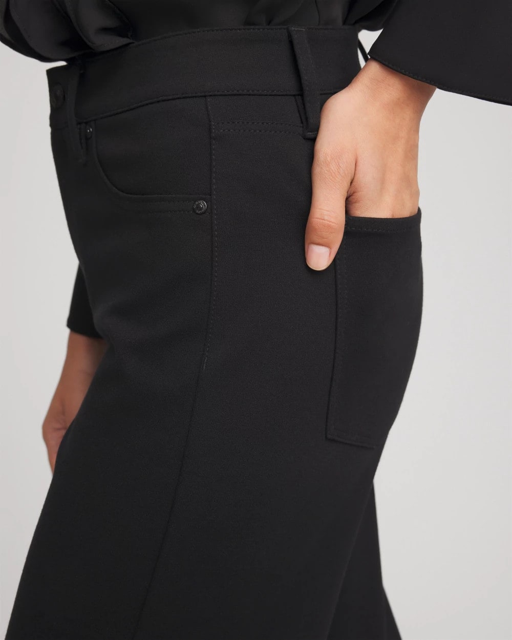 Black Five-Pocket Wide-Leg Ponte Pants