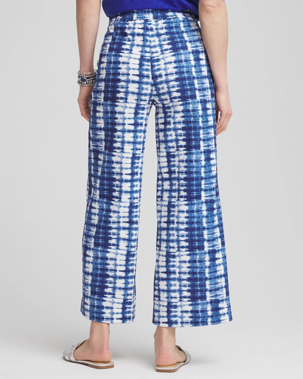 Blue Tie-Dye Linen Cropped Pants