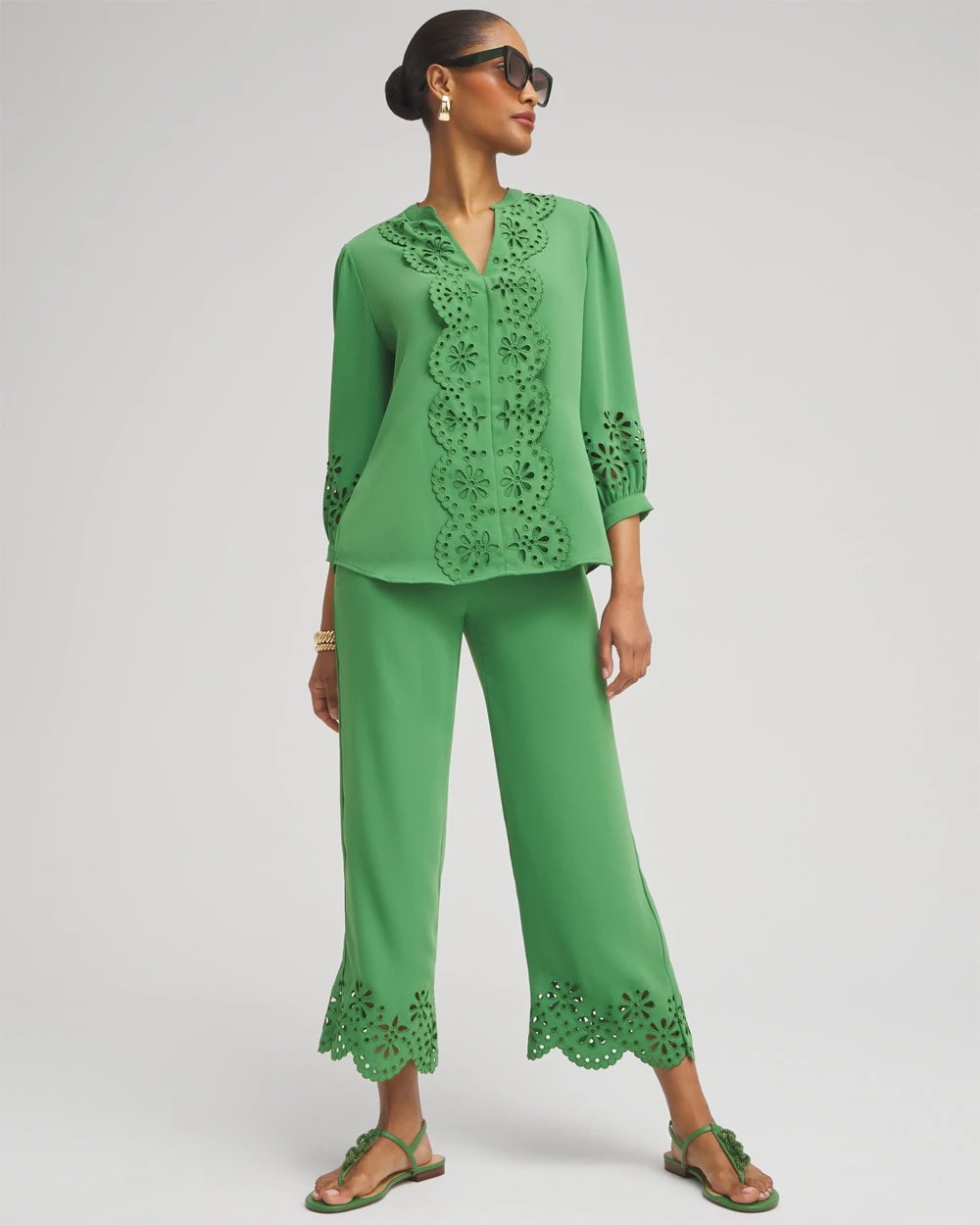 Verdant Green Petite Satin Eyelet Hem Culottes