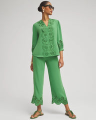 Verdant Green Petite Satin Eyelet Hem Culottes