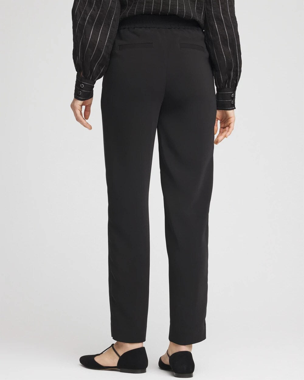 Black Crepe Side-Zip Tapered Ankle Pants