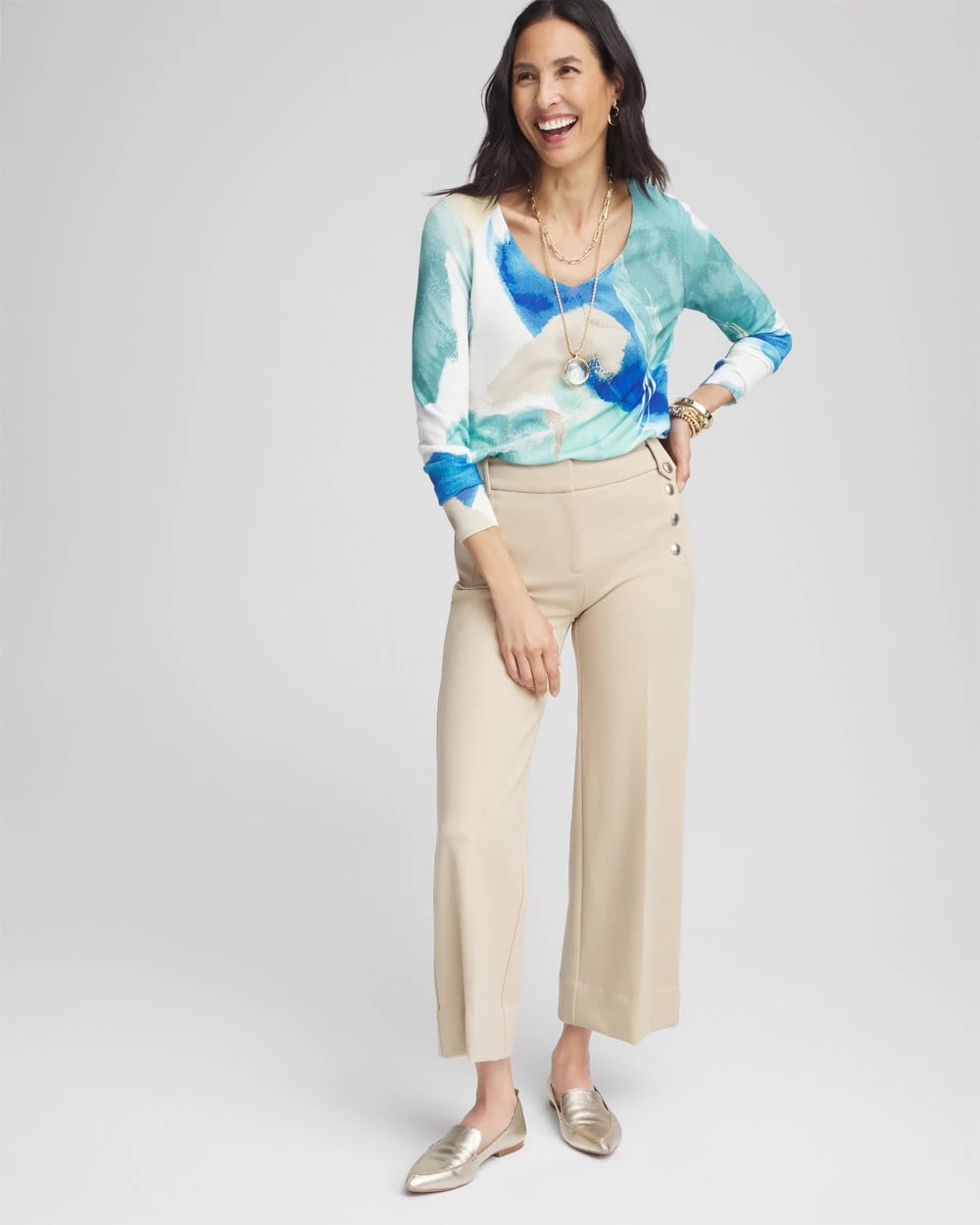 Wild Truffle Button Knit Twill Cropped Pants