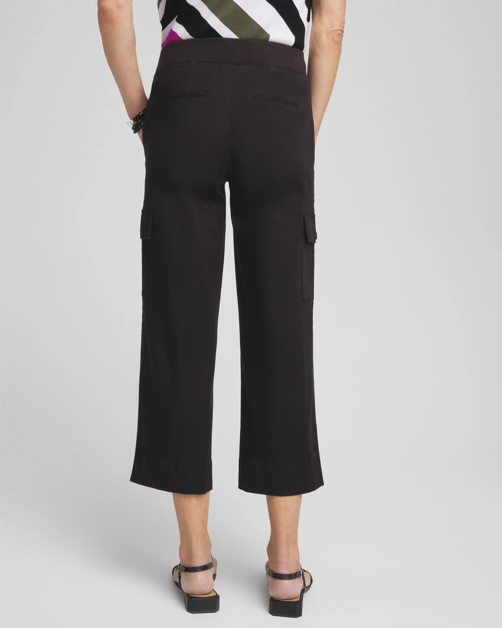 Black Cargo Straight Leg Cropped Pants