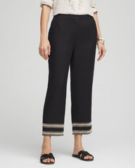 Black Linen Elastic Waist Cropped Pants