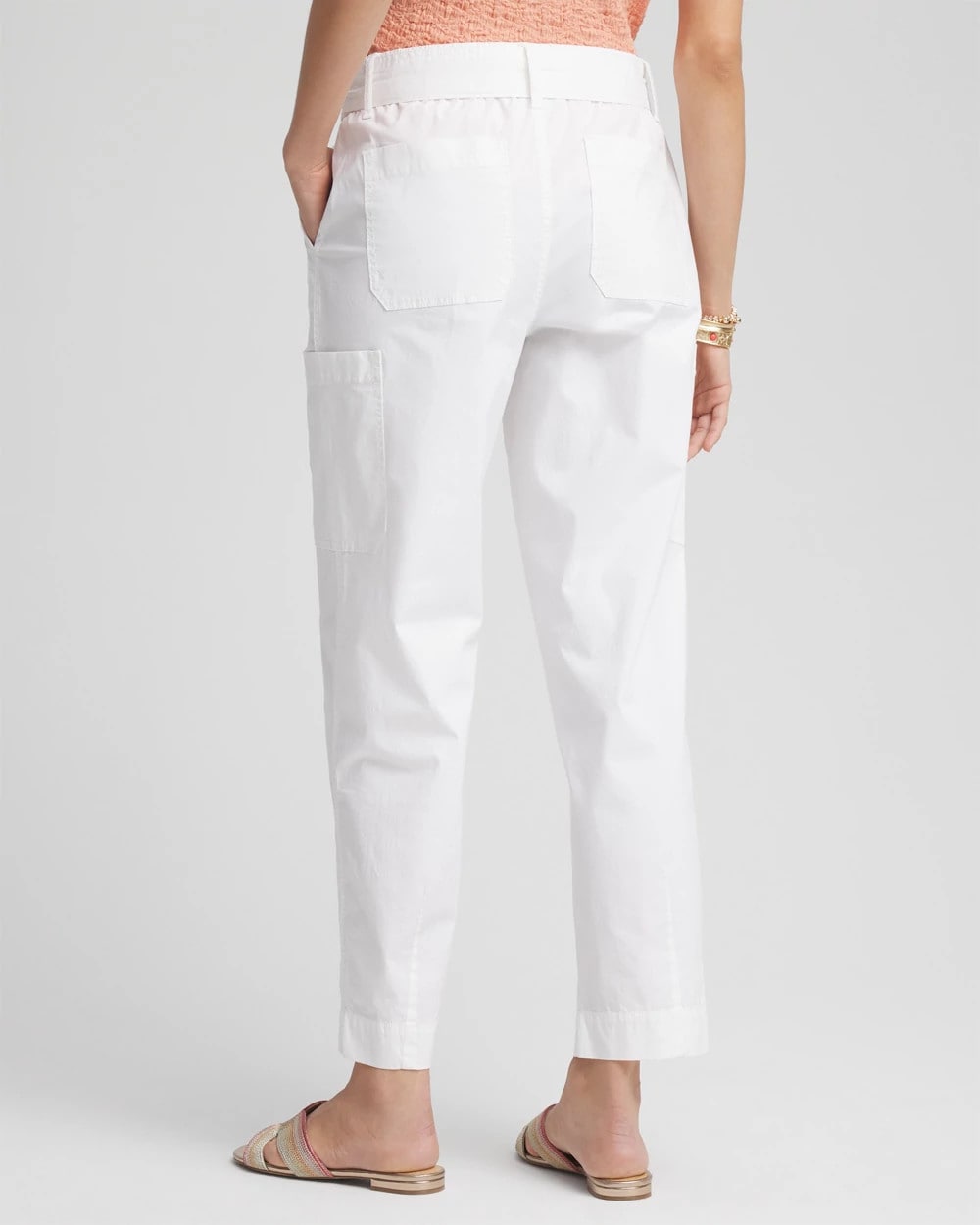 Alabaster Poplin Pull-On Tapered-Leg Cropped Pants