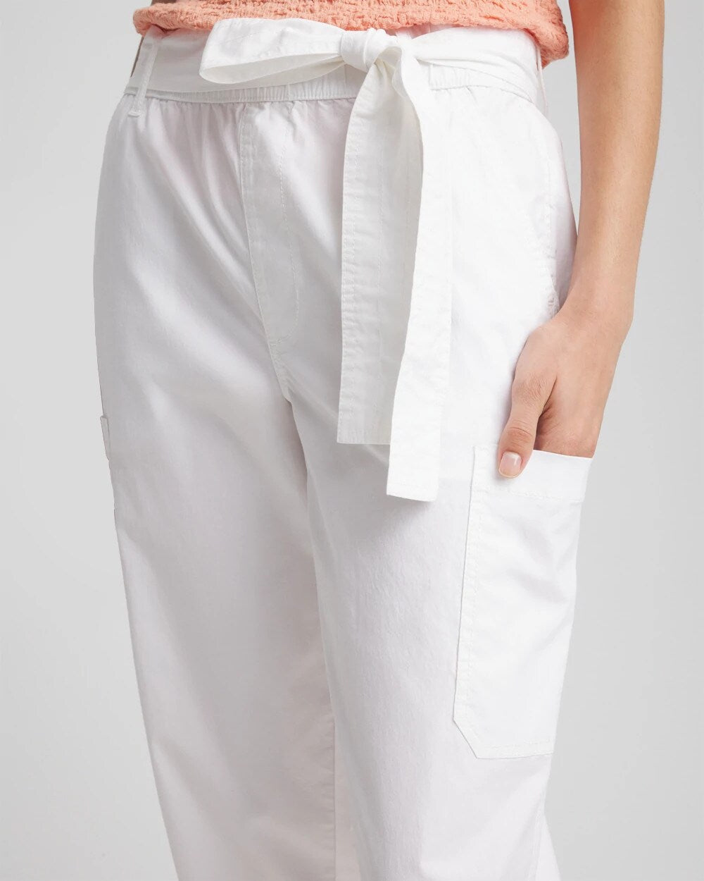 Alabaster Poplin Pull-On Tapered-Leg Cropped Pants