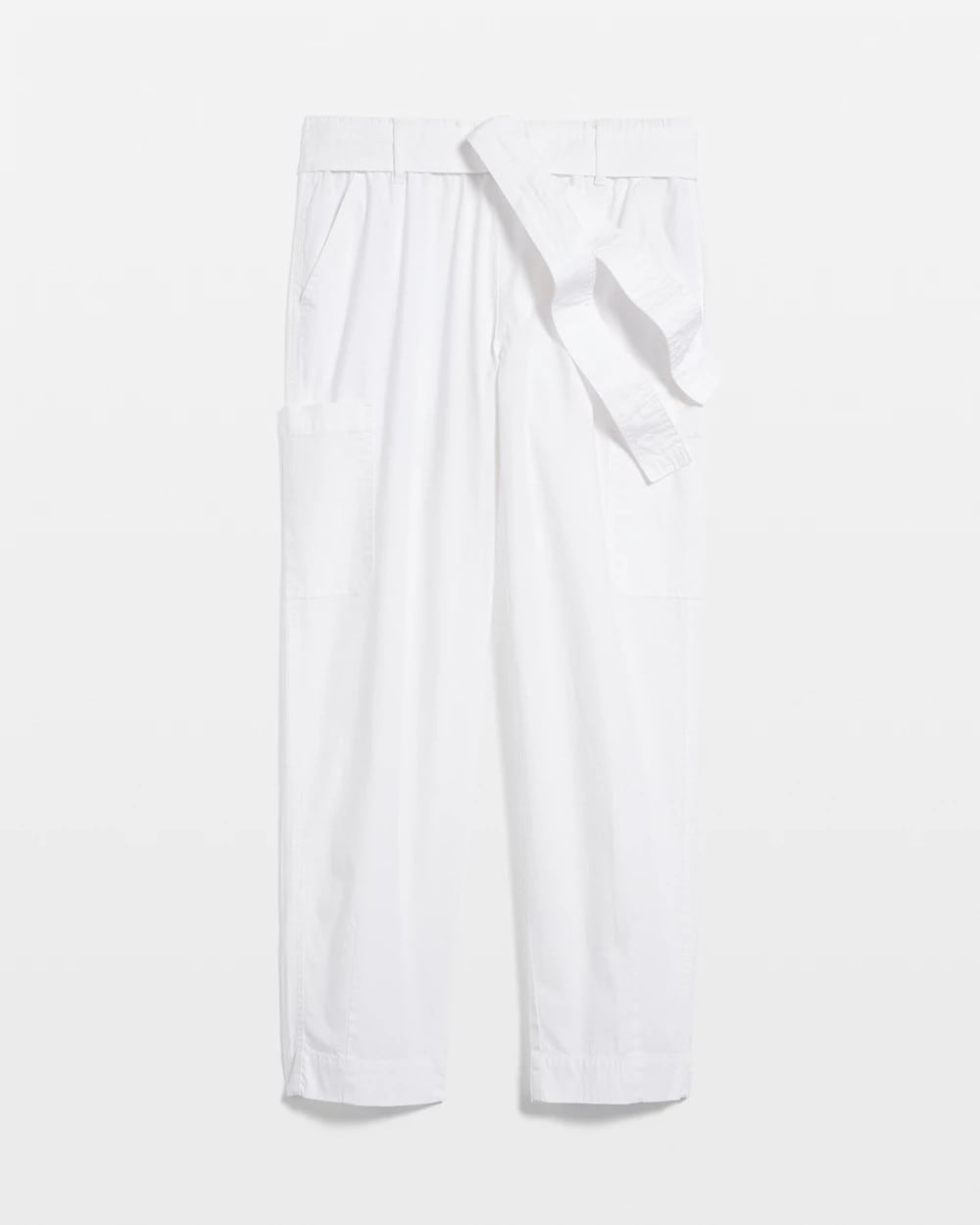 Alabaster Poplin Pull-On Tapered-Leg Cropped Pants