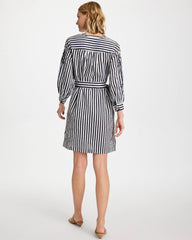 Navy Embroidered Striped Dress