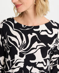 Black Jersey Knit Boatneck Shift Dress