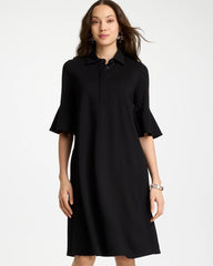 Black Knit Flounce Sleeve Dress