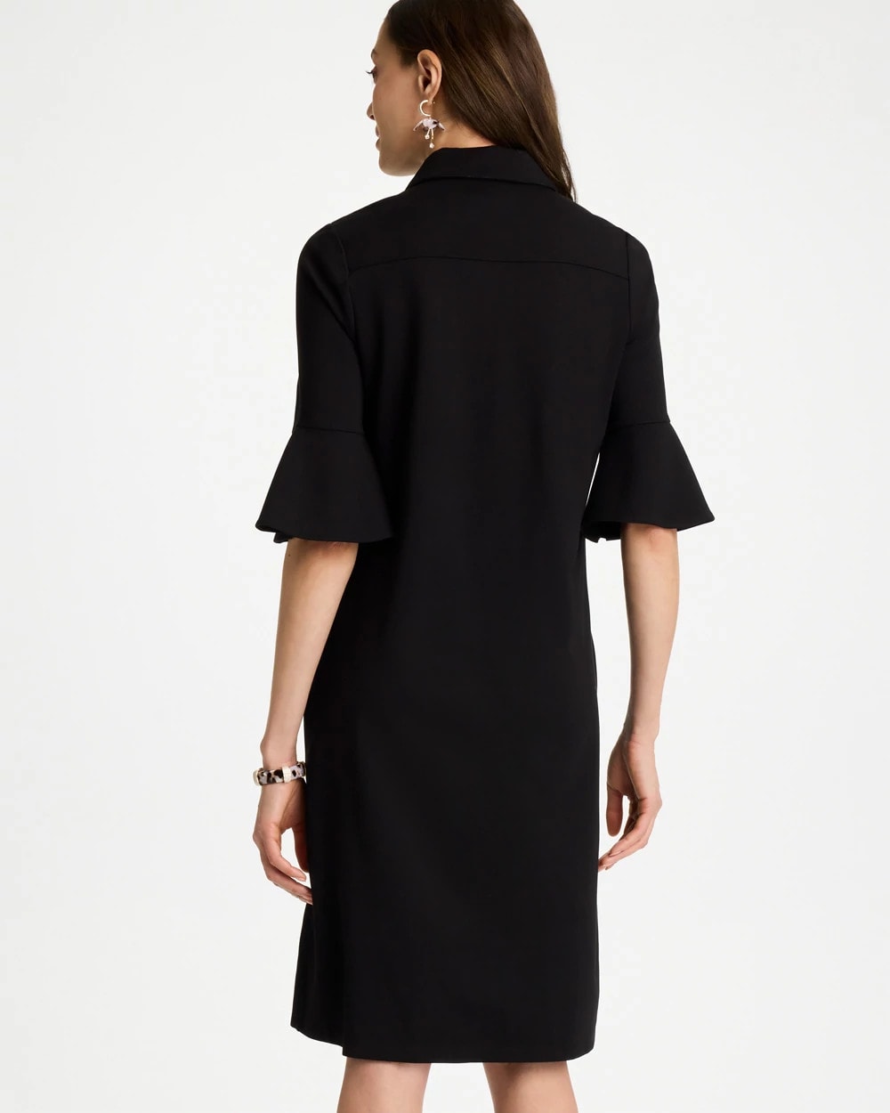 Black Knit Flounce Sleeve Dress