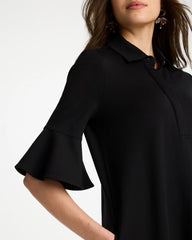 Black Knit Flounce Sleeve Dress