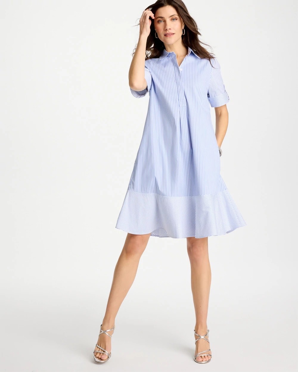 Blue Orchid Popover Striped Tiered Poplin Dress