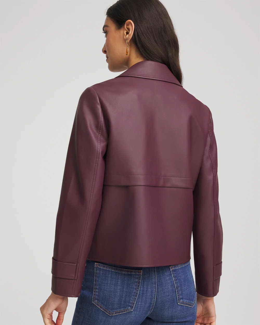 Blackened Burgundy Faux Leather Trench Coat