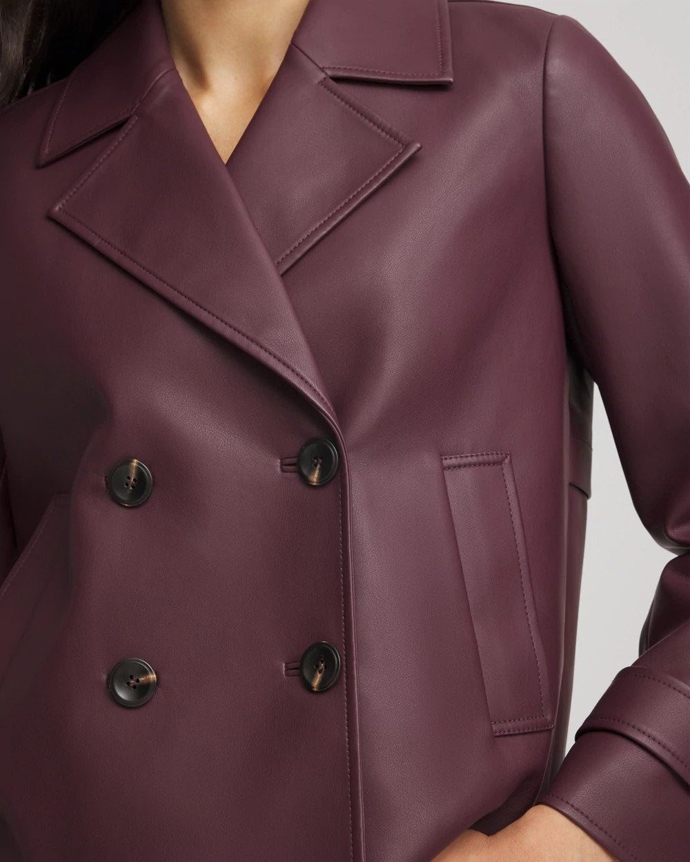 Blackened Burgundy Faux Leather Trench Coat