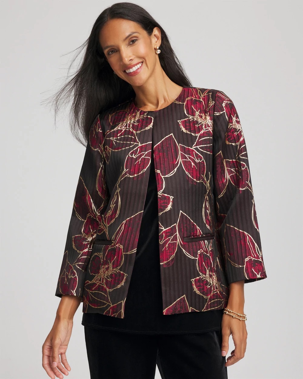 Red Travelers™ Collection Jacquard Foiled Floral Jacket