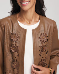 Chocolate Truffle Floral Cutwork Faux Leather Jacket