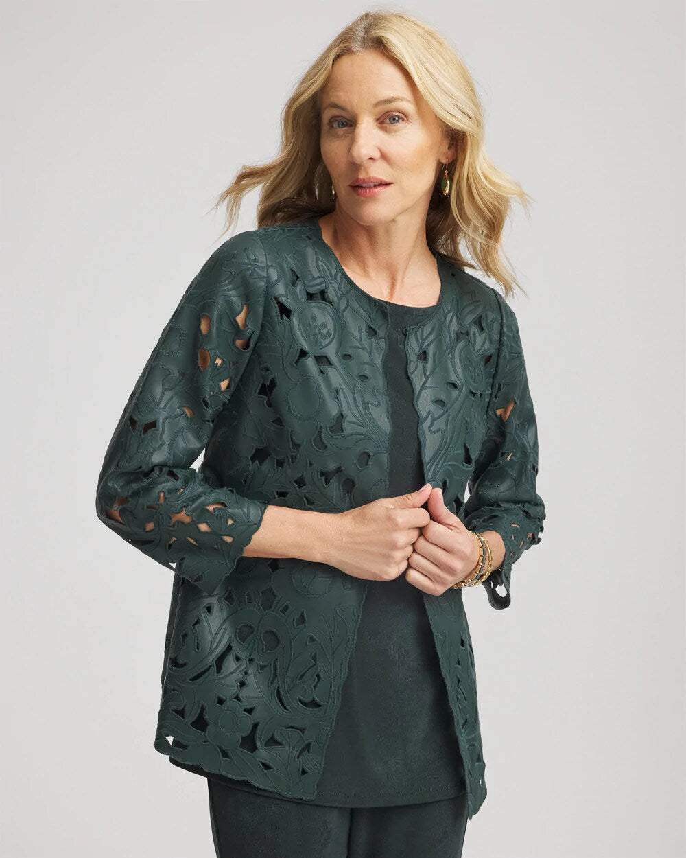 Darkest Spruce Travelers™ Collection Faux Leather Floral Jacket