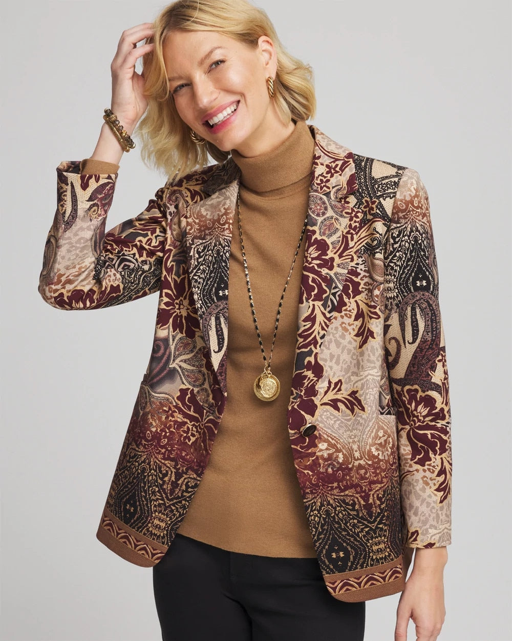 Graphite Gray Artisanal Print Ponte Blazer