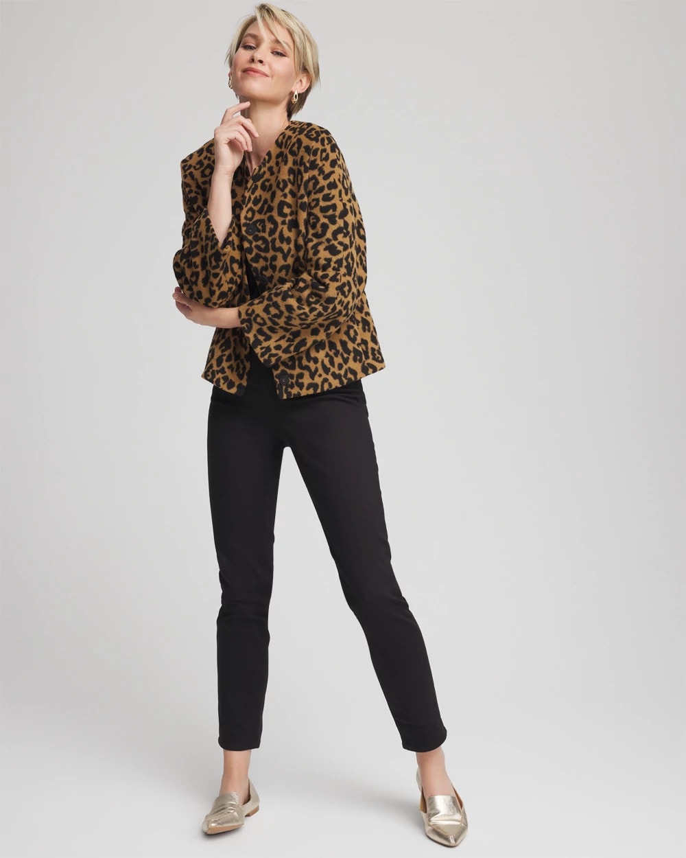 Camel Fuzzy Collarless Animal Print Jacket