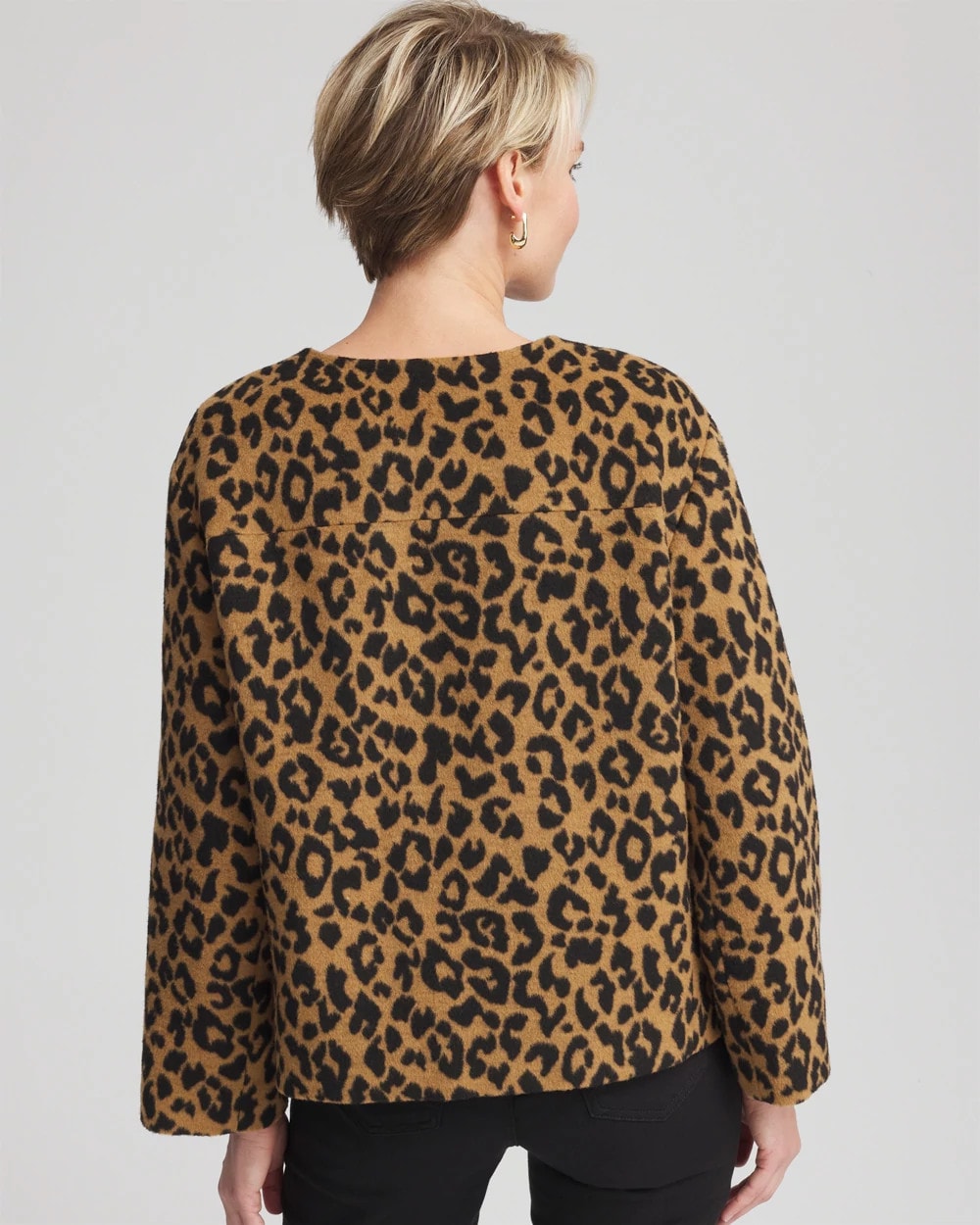 Camel Fuzzy Collarless Animal Print Jacket