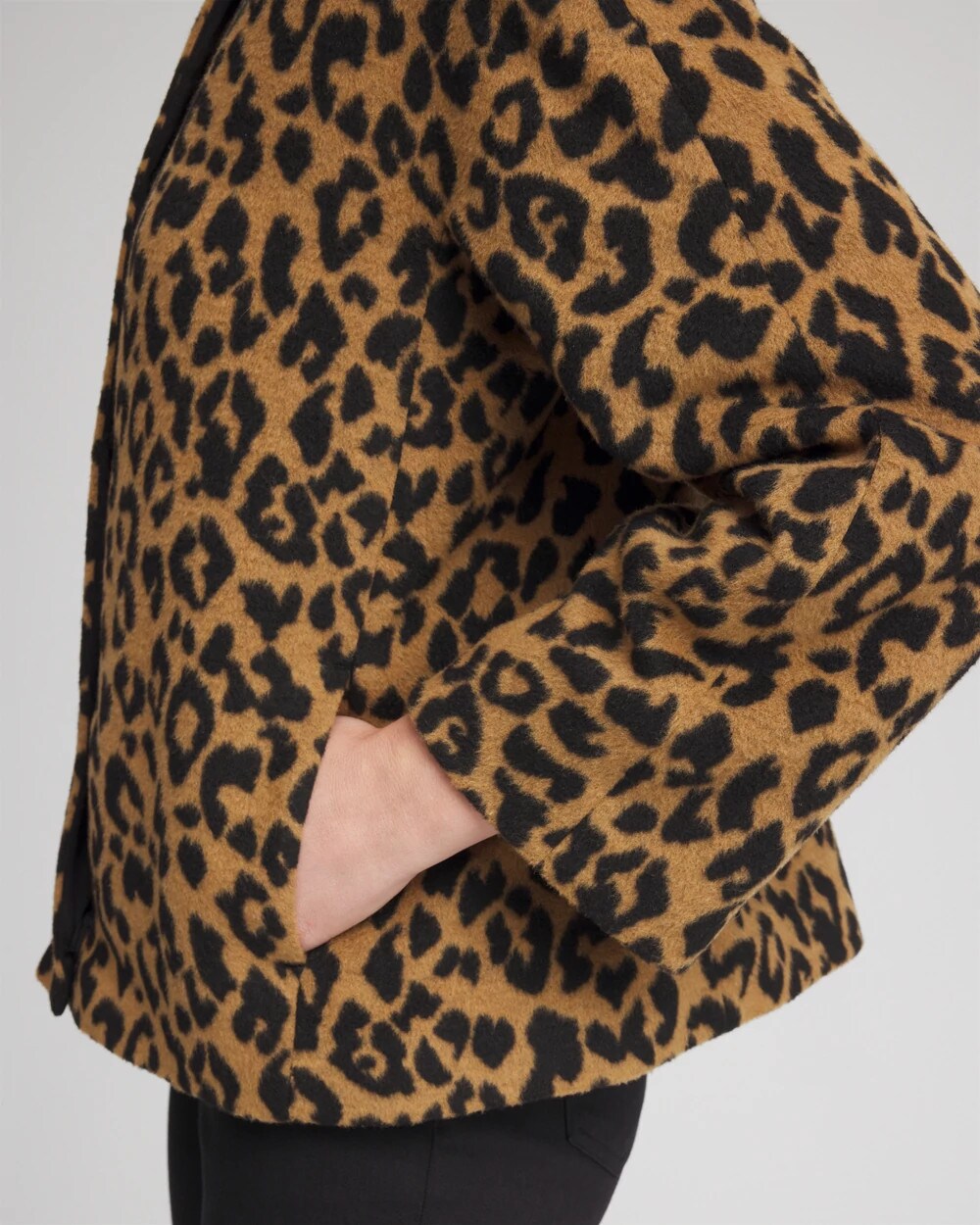 Camel Fuzzy Collarless Animal Print Jacket