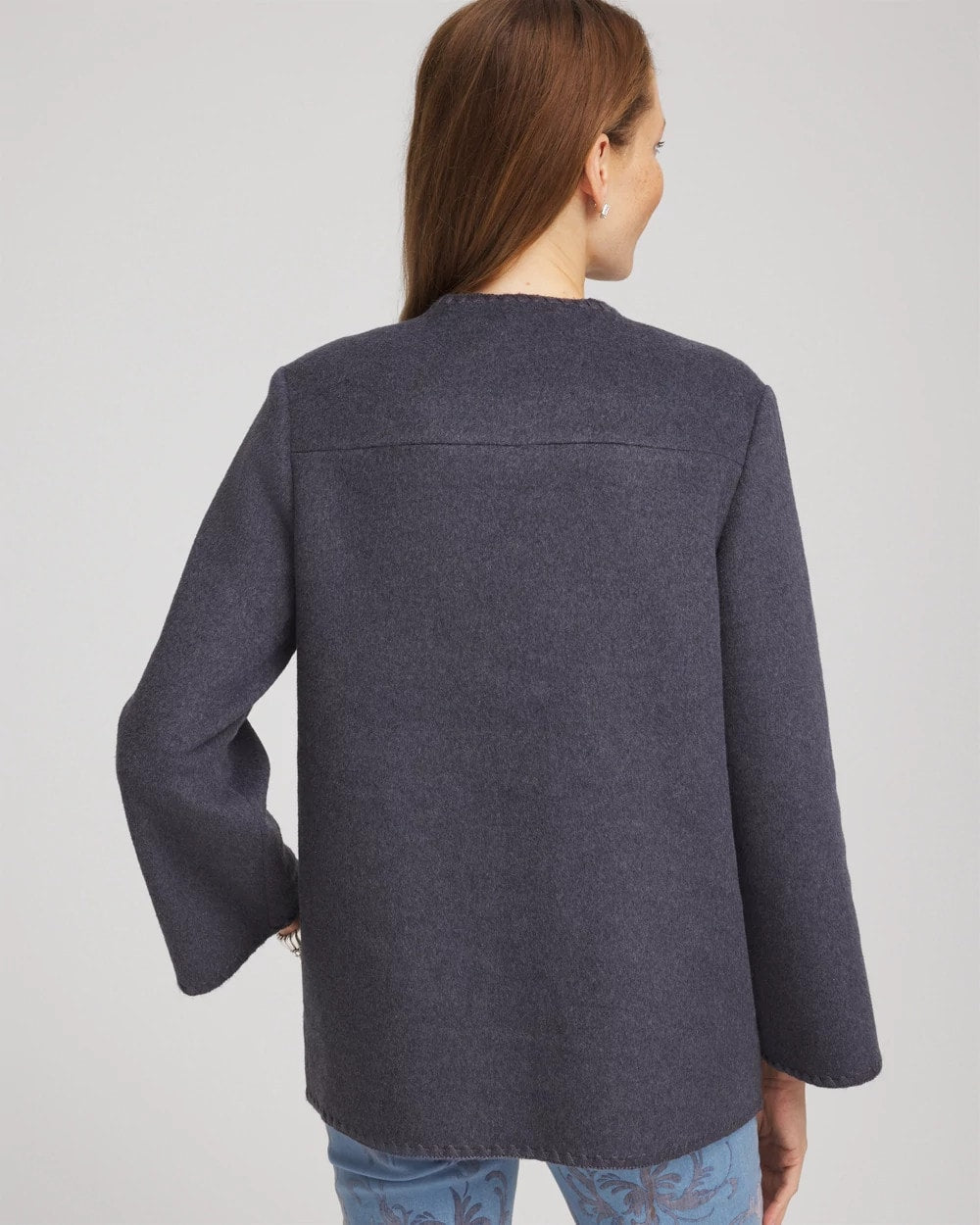 Dark Denim Heather Wool Scarf Jacket