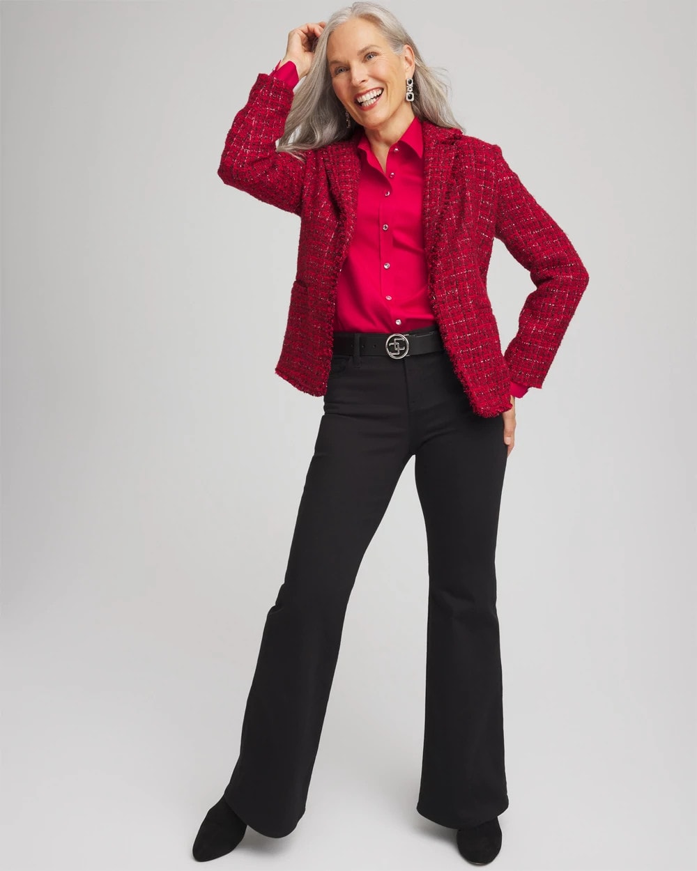 Red Red Tweed Sequins Blazer