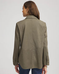 Nettle Leaf Suede Collared Long-Sleeved Shacket