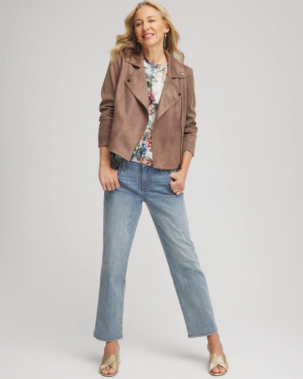 Dried Mushroom Suede Moto Jacket