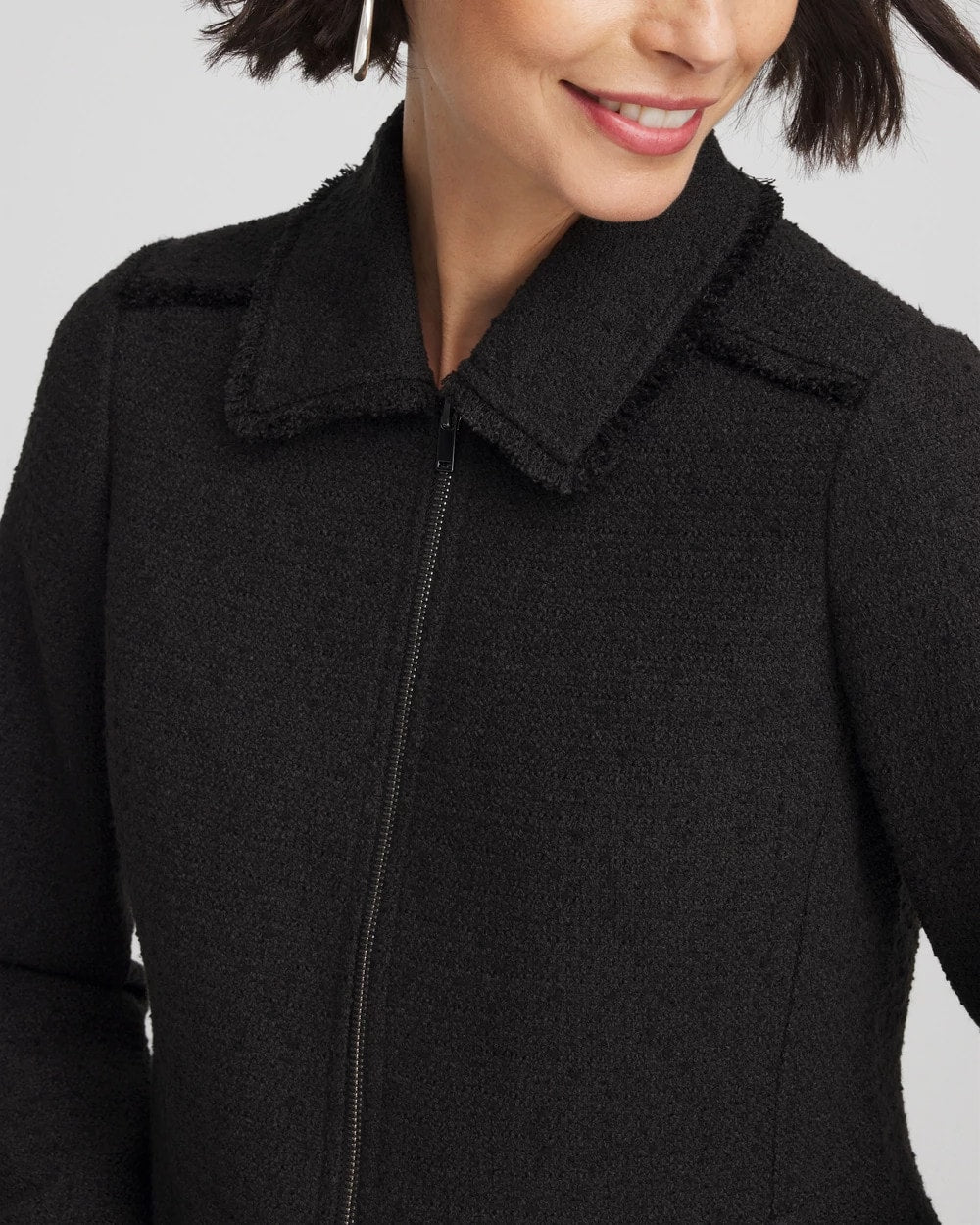 Black Bouclé Peplum Jacket