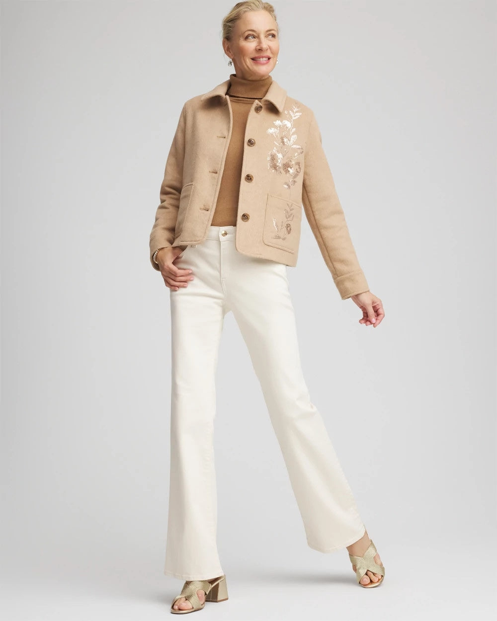 Light Taupe Heather Embroidered Wool Chore Jacket