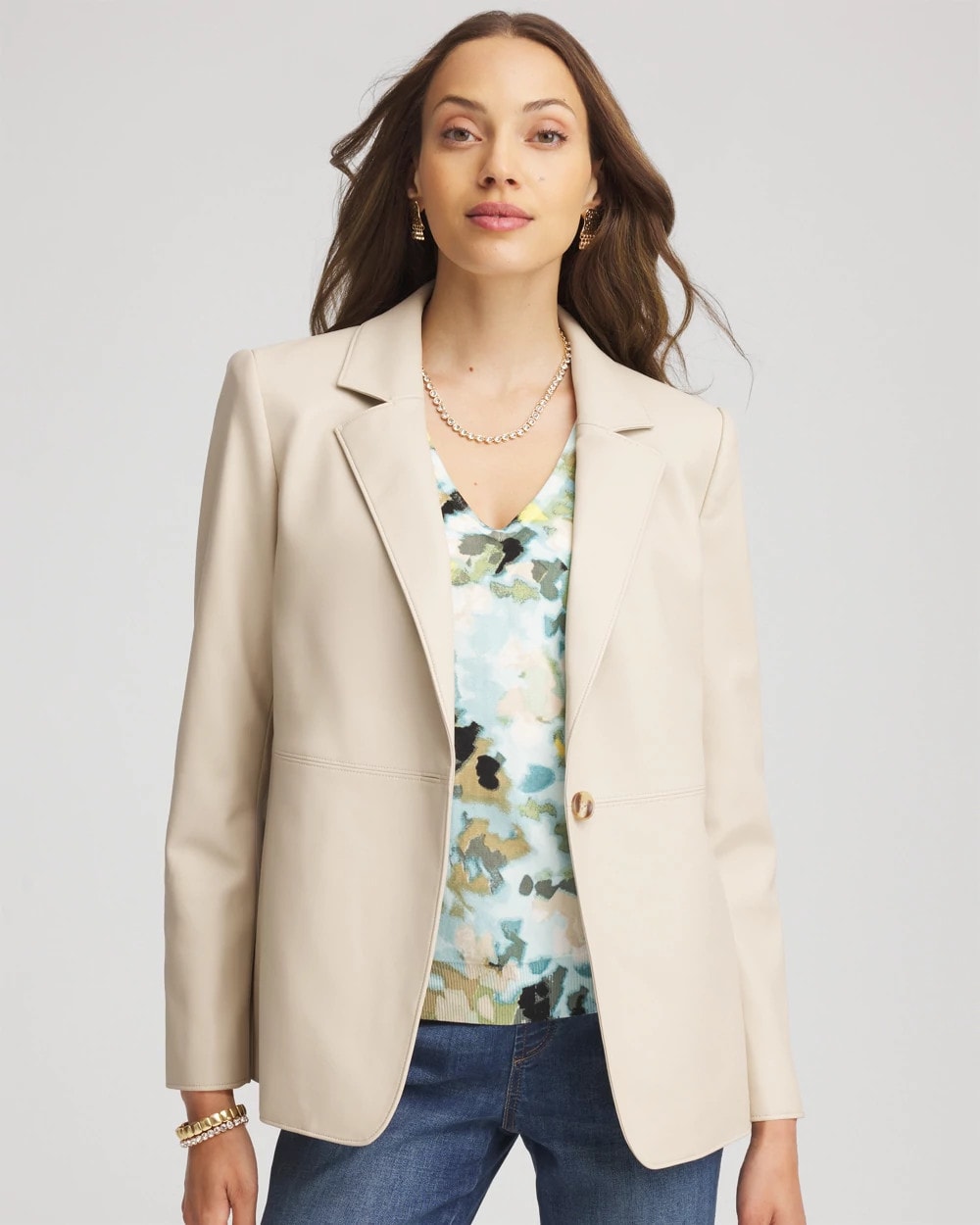 Ivory Wheat Faux Leather Blazer
