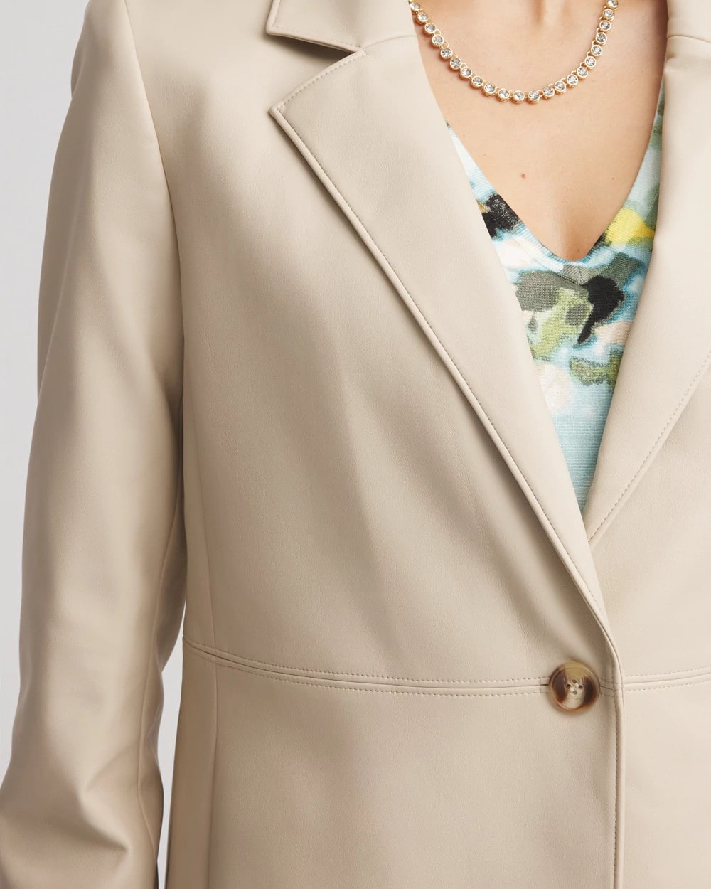 Ivory Wheat Faux Leather Blazer