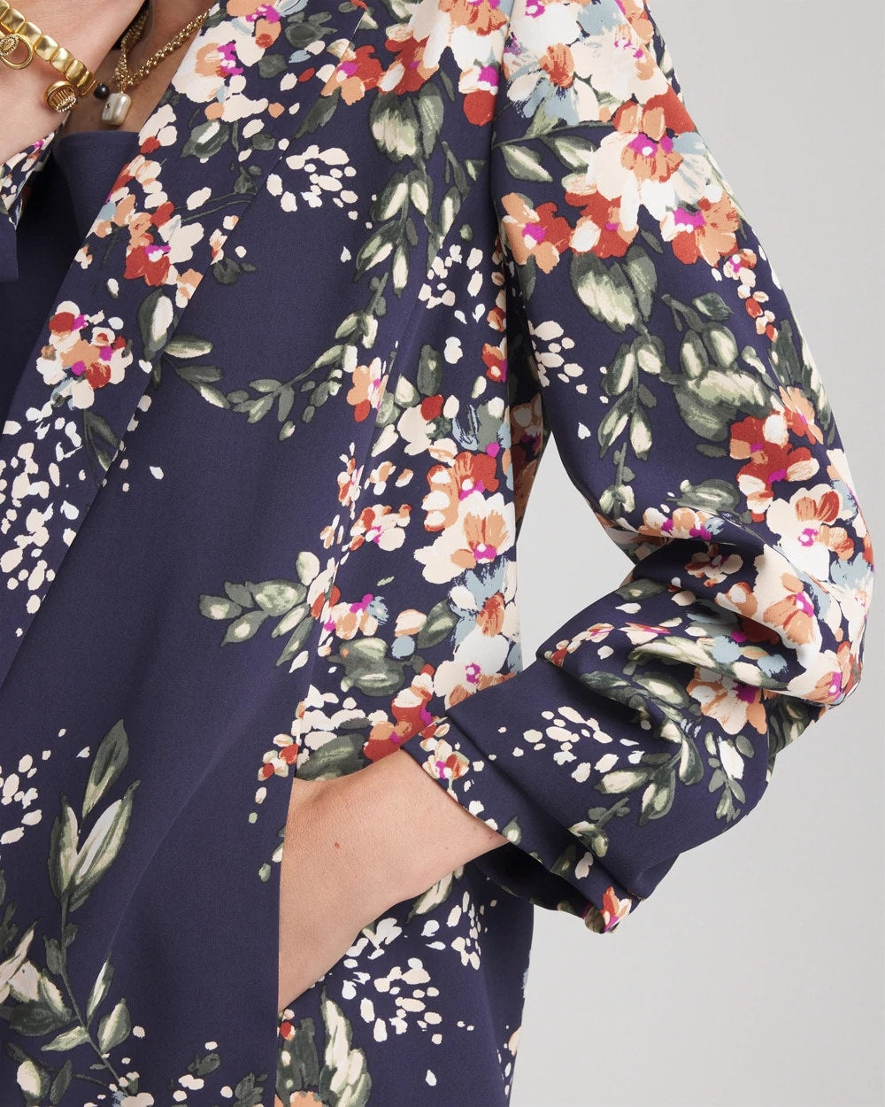 Passport Blue Floral Ruched Sleeve Blazer